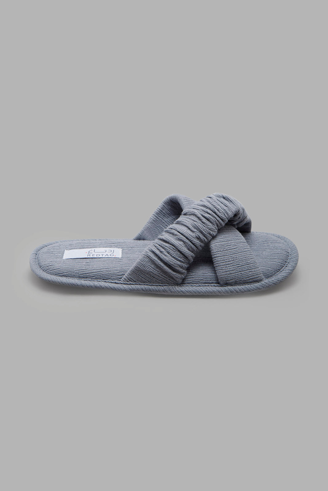 Redtag-Grey-Ruched-Cross-Over-Slipper-Category:Slippers,-Colour:Grey,-Deals:New-In,-Filter:Women's-Footwear,-New-In-Women-FOO,-Non-Sale,-Section:Women,-W22A,-Women-Slippers-Women's-