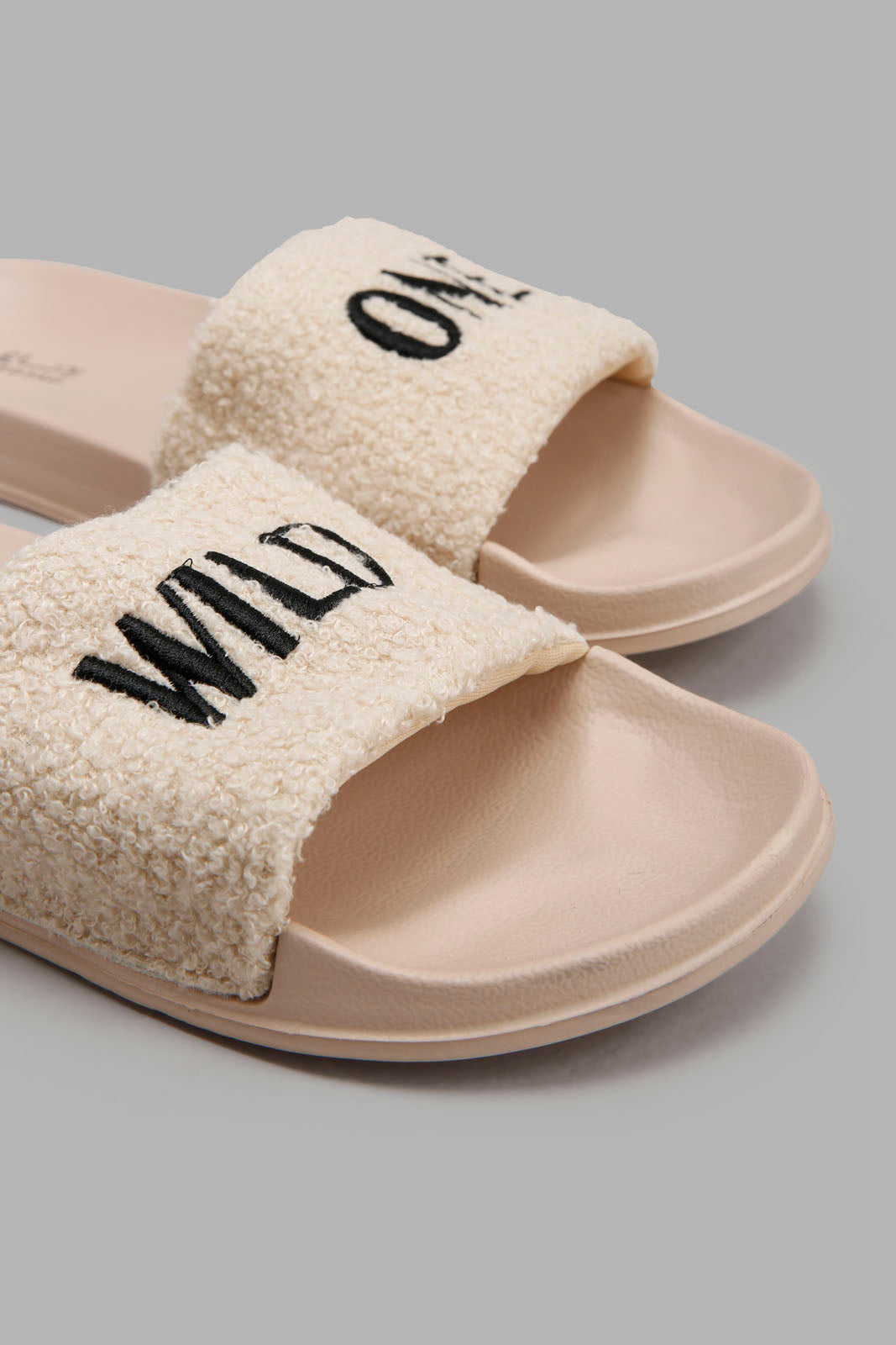 Redtag-Beige-Sherpa-Slogan-Slide-Category:Flip-Flops,-Colour:Beige,-Deals:New-In,-Filter:Women's-Footwear,-New-In-Women-FOO,-Non-Sale,-Section:Women,-W22A,-Women-Flip-Flops-Women's-