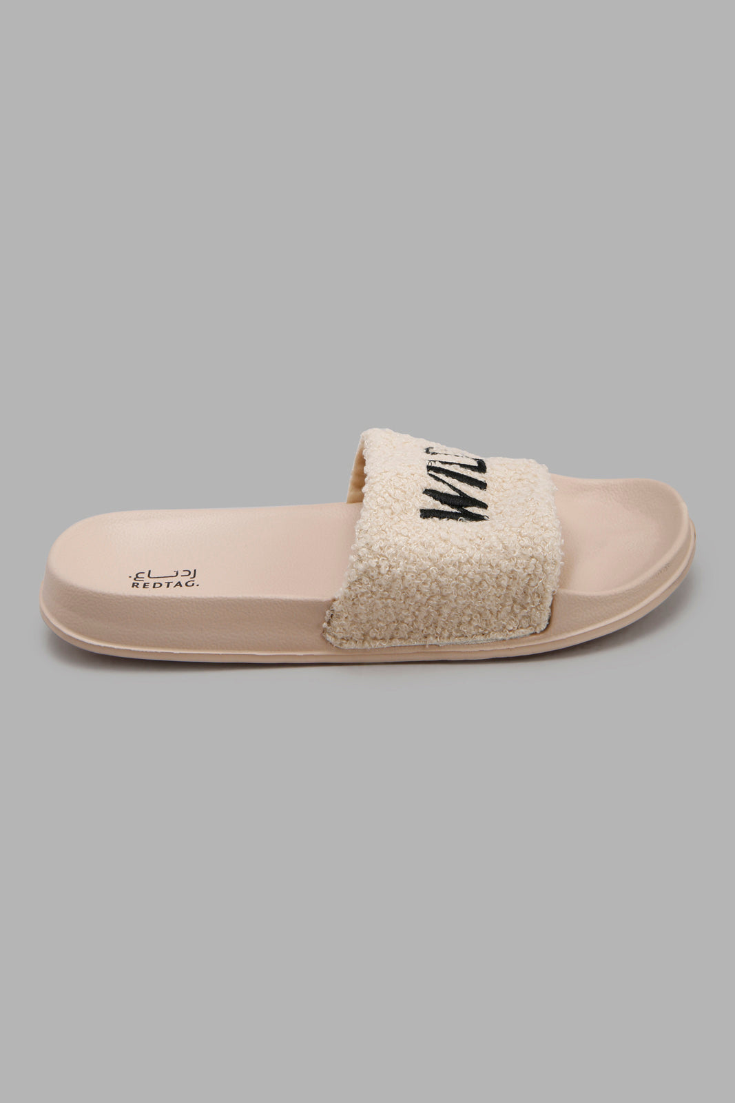 Redtag-Beige-Sherpa-Slogan-Slide-Category:Flip-Flops,-Colour:Beige,-Deals:New-In,-Filter:Women's-Footwear,-New-In-Women-FOO,-Non-Sale,-Section:Women,-W22A,-Women-Flip-Flops-Women's-