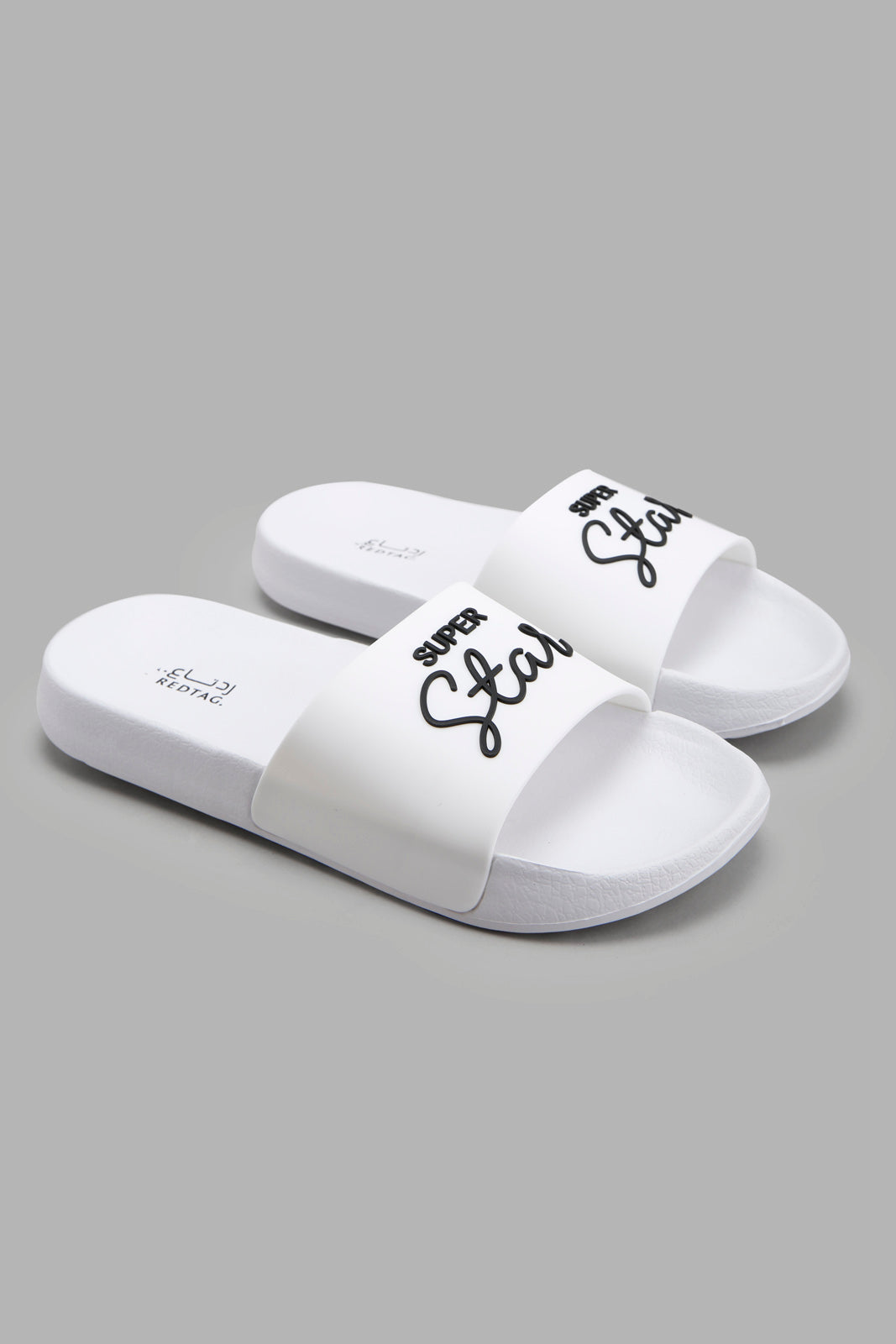 Redtag-White-Slogan-Slide-Category:Flip-Flops,-Colour:White,-Deals:New-In,-Filter:Women's-Footwear,-New-In-Women-FOO,-Non-Sale,-Section:Women,-W22A,-Women-Flip-Flops-Women's-
