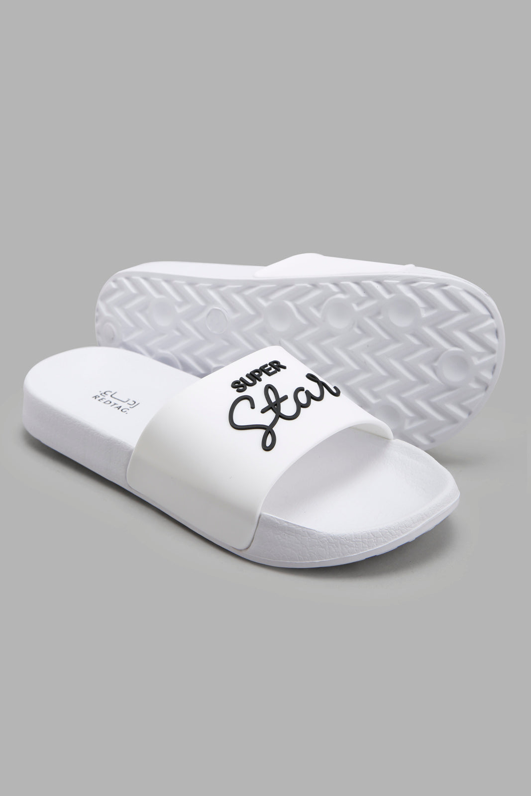Redtag-White-Slogan-Slide-Category:Flip-Flops,-Colour:White,-Deals:New-In,-Filter:Women's-Footwear,-New-In-Women-FOO,-Non-Sale,-Section:Women,-W22A,-Women-Flip-Flops-Women's-