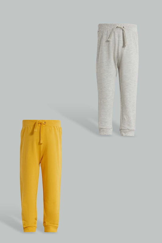 Redtag-Mustard-And-Ecru-Active-Pants-(2-Pack)-Category:Joggers,-Colour:Mustard,-Deals:New-In,-Filter:Infant-Boys-(3-to-24-Mths),-INB-Joggers,-New-In-INB-APL,-Non-Sale,-Section:Boys-(0-to-14Yrs),-W22O-Infant-Boys-3 to 24 Months