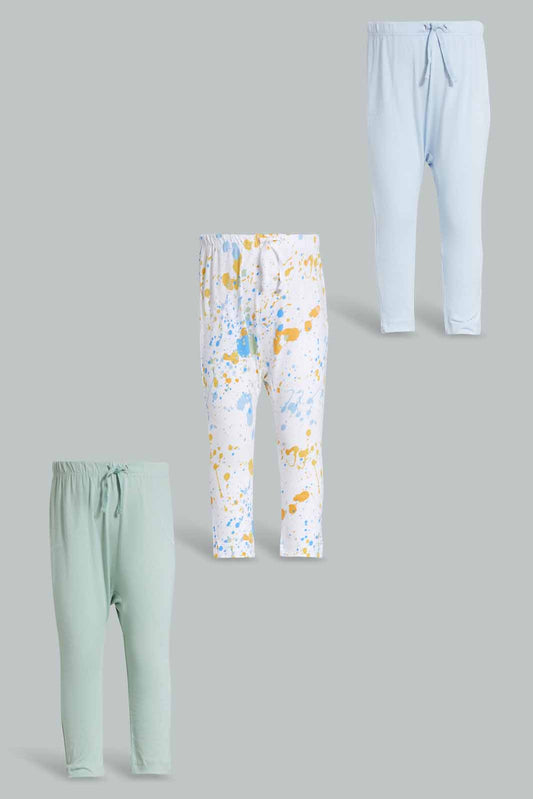 Redtag-Mustard-Blue-And-White-Splater-Leggings-(3-Pack)-Category:Joggers,-Colour:Mustard,-Deals:New-In,-Filter:Infant-Boys-(3-to-24-Mths),-INB-Joggers,-New-In-INB-APL,-Non-Sale,-Section:Boys-(0-to-14Yrs),-W22O-Infant-Boys-3 to 24 Months