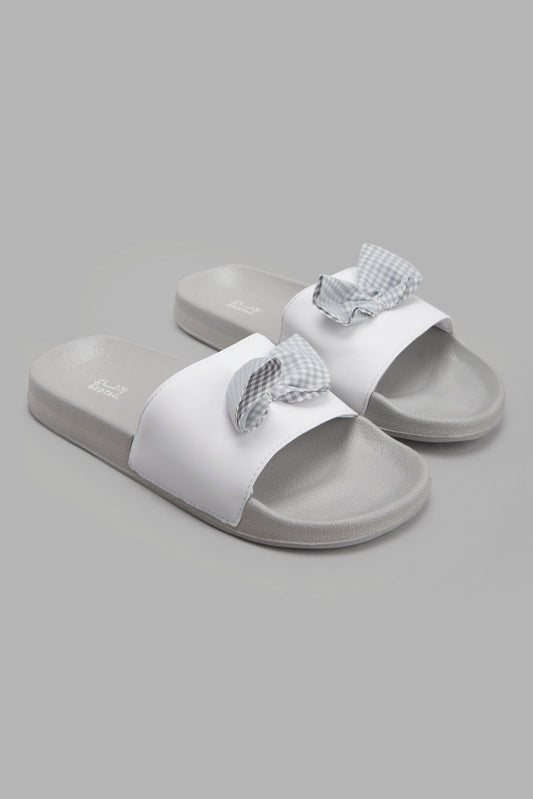 Redtag-Grey-Bow-Trim-Slide-Category:Flip-Flops,-Colour:Grey,-Deals:New-In,-Filter:Women's-Footwear,-New-In-Women-FOO,-Non-Sale,-Section:Women,-W22A,-Women-Flip-Flops-Women's-