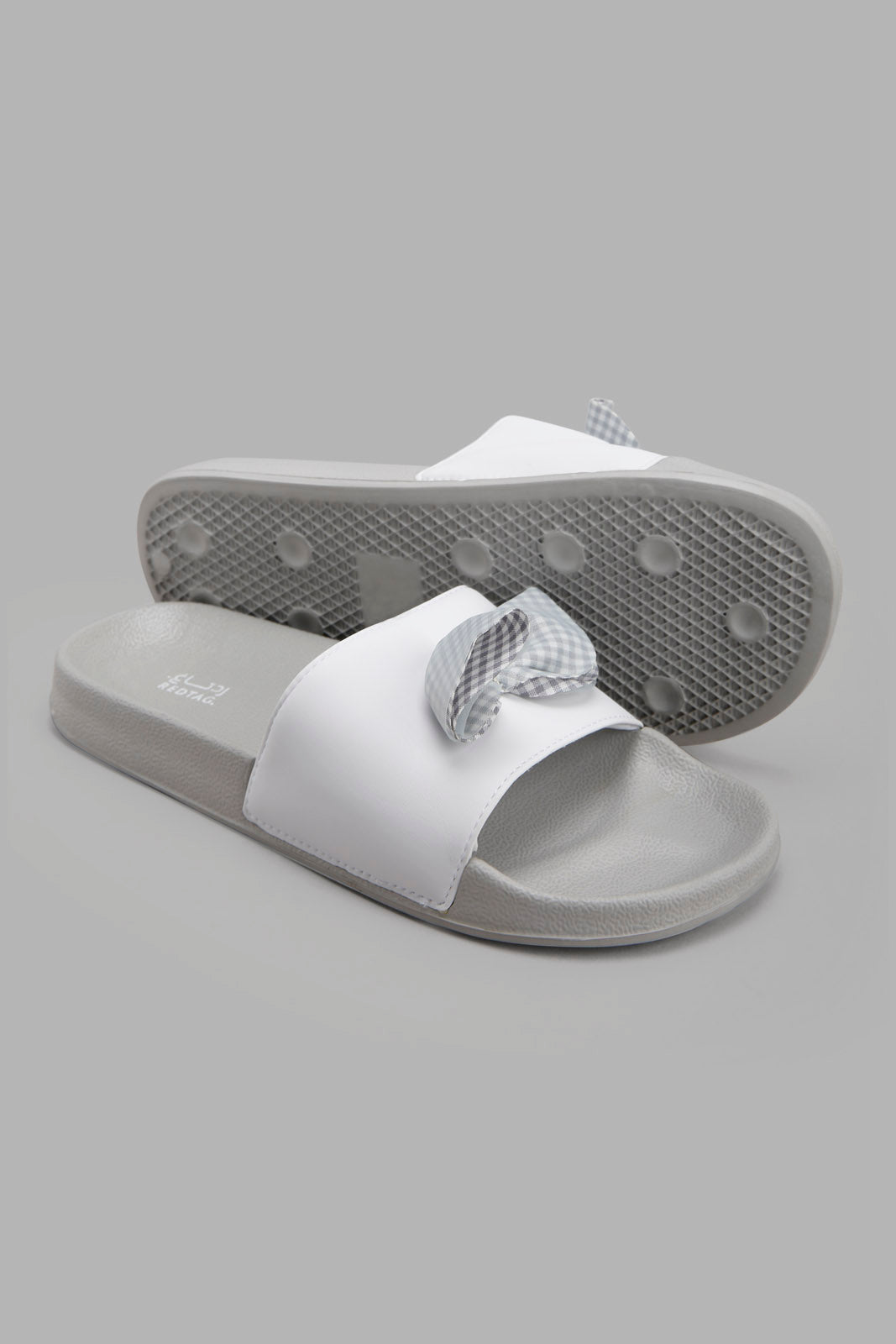 Redtag-Grey-Bow-Trim-Slide-Category:Flip-Flops,-Colour:Grey,-Deals:New-In,-Filter:Women's-Footwear,-New-In-Women-FOO,-Non-Sale,-Section:Women,-W22A,-Women-Flip-Flops-Women's-