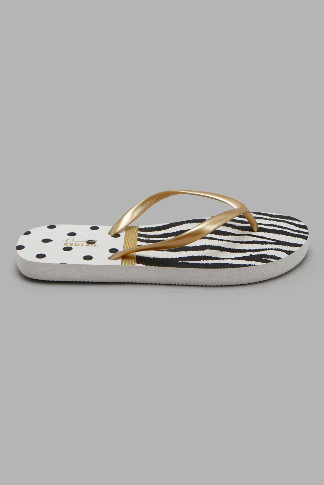 Redtag-Gold-Flip-Flop-With-Monochrome-Sock-Category:Flip-Flops,-Colour:Gold,-Deals:New-In,-Filter:Women's-Footwear,-New-In-Women-FOO,-Non-Sale,-Section:Women,-W22A,-Women-Flip-Flops-Women's-