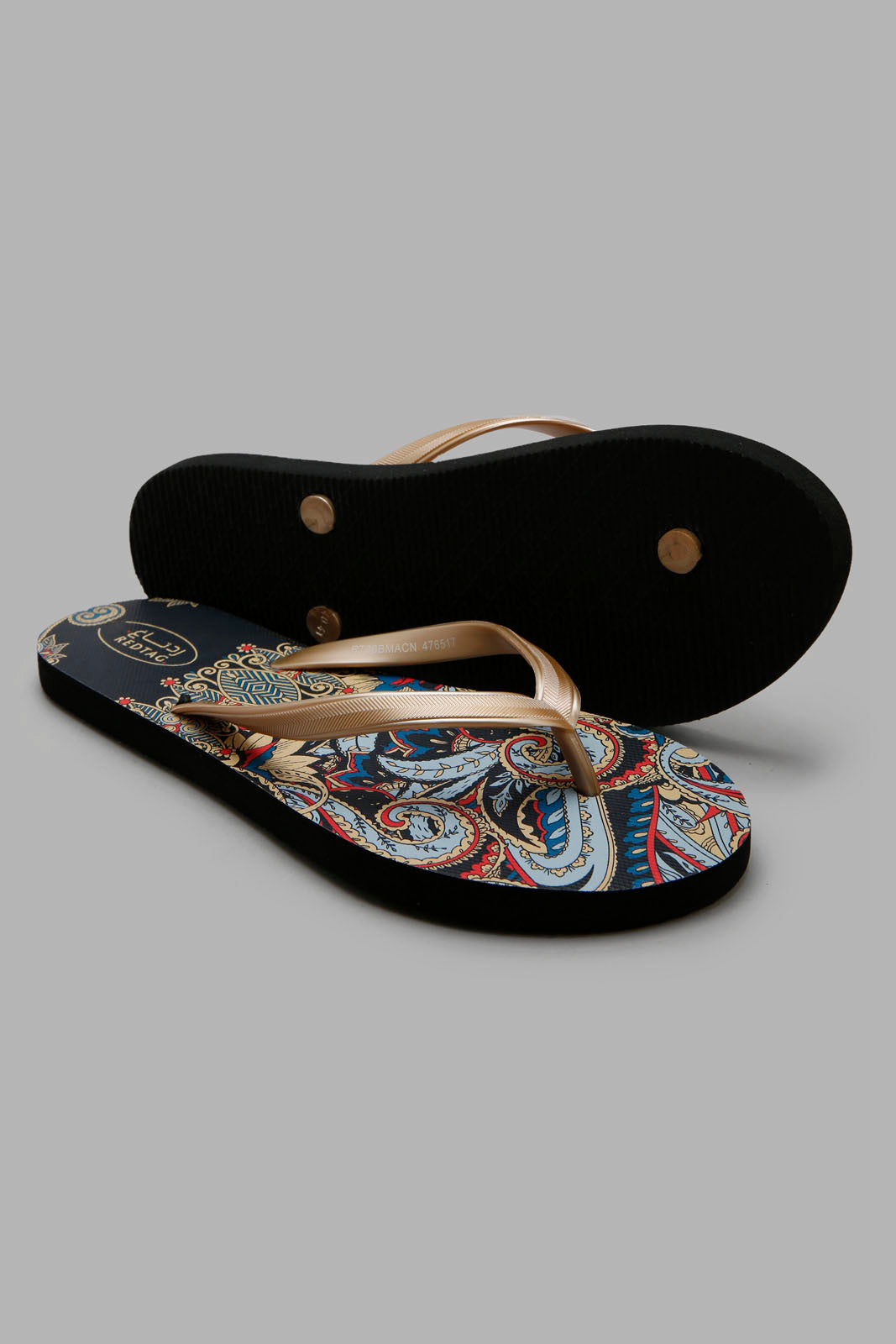 Redtag-Gold-Paisley-Print-Flip-Flop-Category:Flip-Flops,-Colour:Gold,-Deals:New-In,-Filter:Women's-Footwear,-New-In-Women-FOO,-Non-Sale,-Section:Women,-W22A,-Women-Flip-Flops-Women's-
