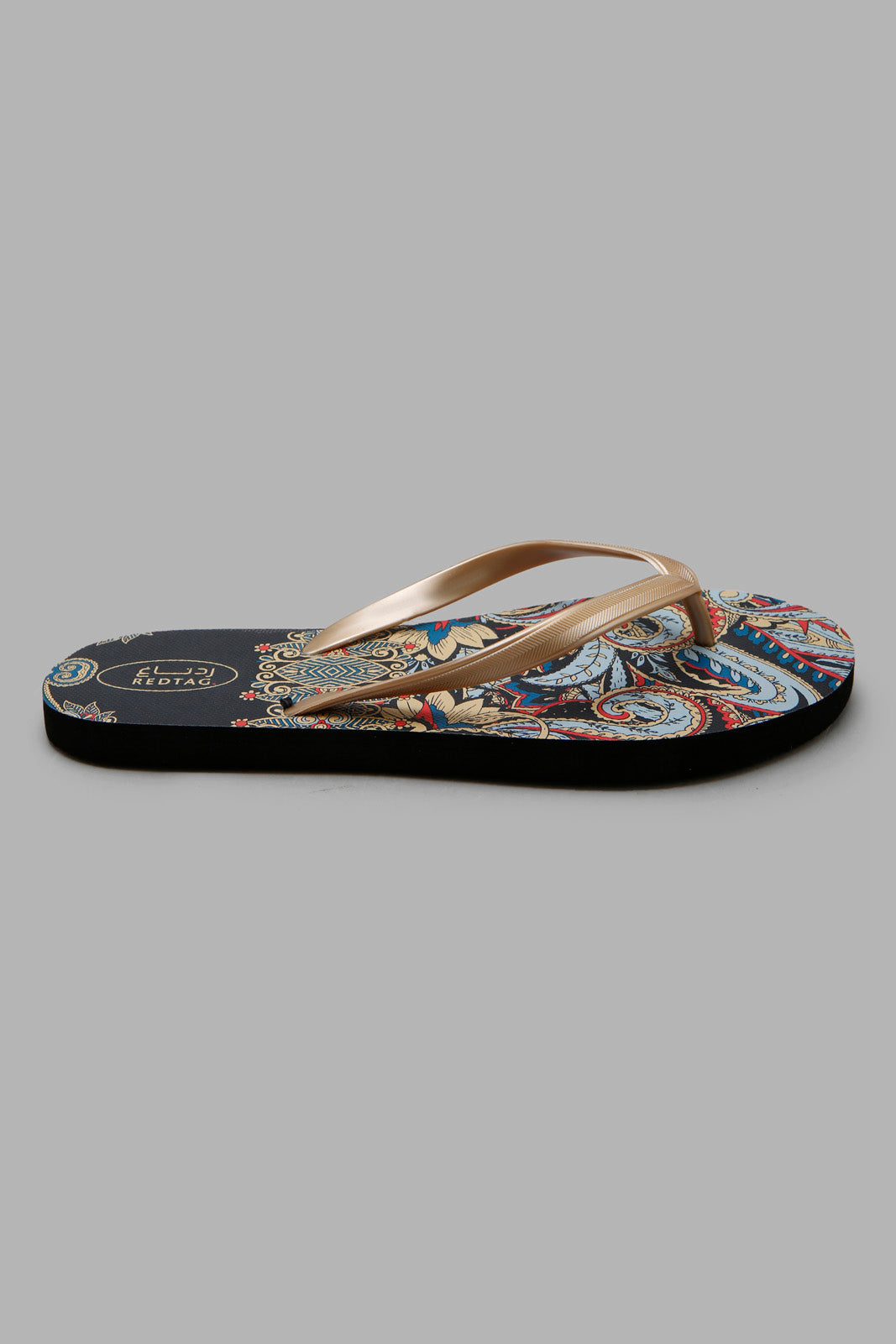 Redtag-Gold-Paisley-Print-Flip-Flop-Category:Flip-Flops,-Colour:Gold,-Deals:New-In,-Filter:Women's-Footwear,-New-In-Women-FOO,-Non-Sale,-Section:Women,-W22A,-Women-Flip-Flops-Women's-