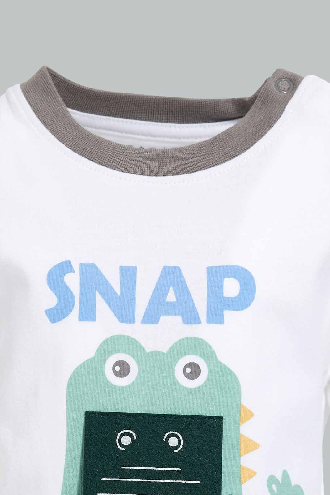 Redtag-White-Croc-Snap-Short-Slv-Tshirt-Category:T-Shirts,-Colour:White,-Deals:New-In,-Filter:Infant-Boys-(3-to-24-Mths),-INB-T-Shirts,-New-In-INB-APL,-Non-Sale,-Section:Boys-(0-to-14Yrs),-W22O-Infant-Boys-3 to 24 Months