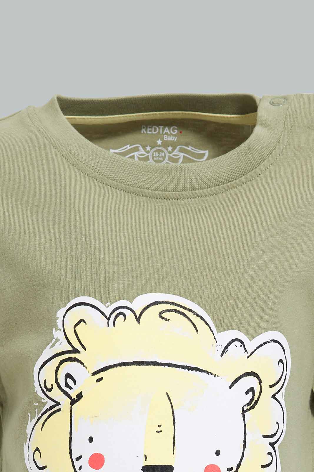 Redtag-Green-Lion-Patch-Short-Slv-Tshirt-Category:T-Shirts,-Colour:Green,-Deals:New-In,-Filter:Infant-Boys-(3-to-24-Mths),-INB-T-Shirts,-New-In-INB-APL,-Non-Sale,-Section:Boys-(0-to-14Yrs),-W22O-Infant-Boys-3 to 24 Months