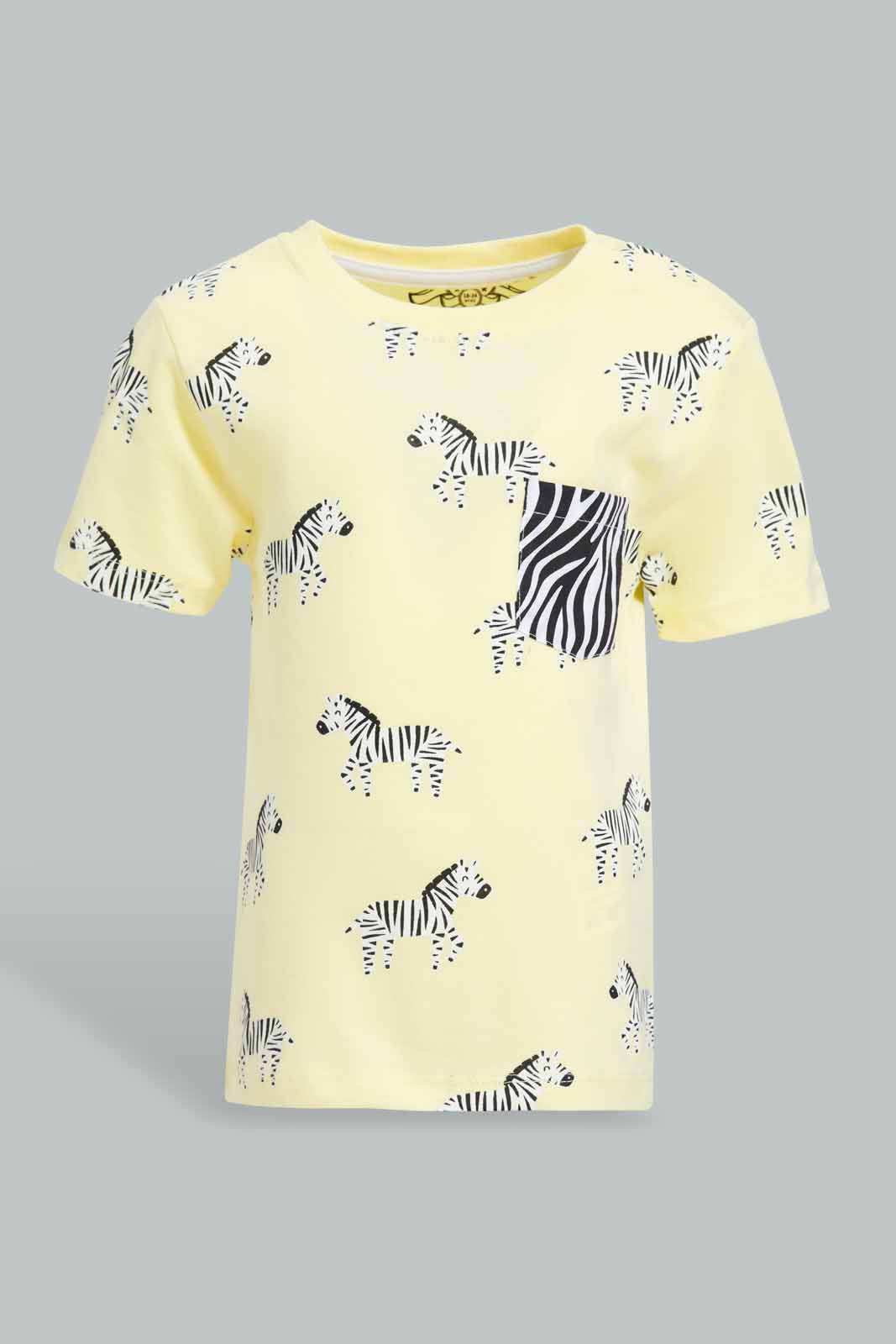 Redtag-Lemonade-Base-Zebra-Short-Slv-Tshirt-Category:T-Shirts,-Colour:Lemon,-Deals:New-In,-Filter:Infant-Boys-(3-to-24-Mths),-INB-T-Shirts,-New-In-INB-APL,-Non-Sale,-Section:Boys-(0-to-14Yrs),-W22O-Infant-Boys-3 to 24 Months
