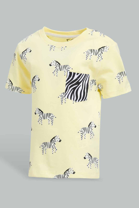Redtag-Lemonade-Base-Zebra-Short-Slv-Tshirt-Category:T-Shirts,-Colour:Lemon,-Deals:New-In,-Filter:Infant-Boys-(3-to-24-Mths),-INB-T-Shirts,-New-In-INB-APL,-Non-Sale,-Section:Boys-(0-to-14Yrs),-W22O-Infant-Boys-3 to 24 Months