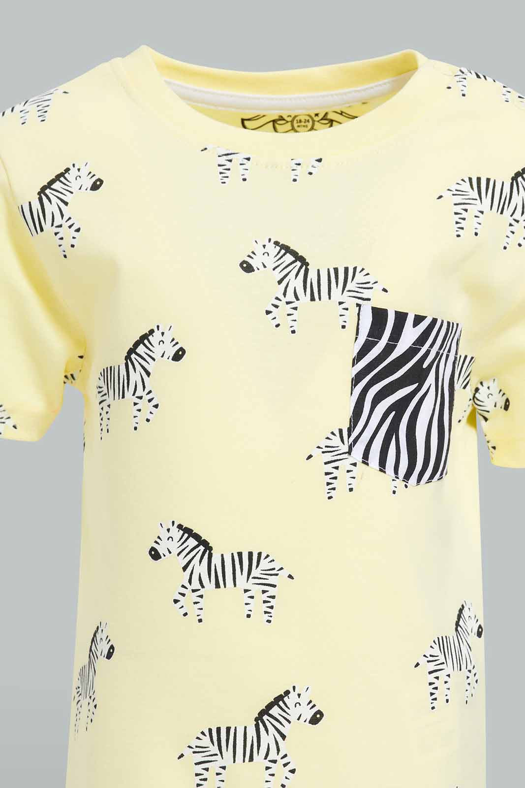 Redtag-Lemonade-Base-Zebra-Short-Slv-Tshirt-Category:T-Shirts,-Colour:Lemon,-Deals:New-In,-Filter:Infant-Boys-(3-to-24-Mths),-INB-T-Shirts,-New-In-INB-APL,-Non-Sale,-Section:Boys-(0-to-14Yrs),-W22O-Infant-Boys-3 to 24 Months