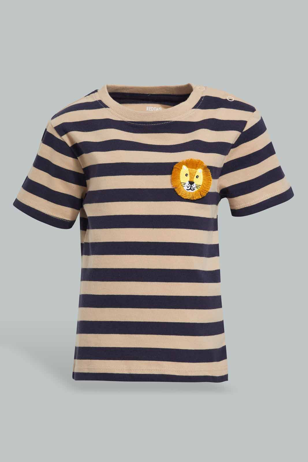 Redtag-Beige-Yarndyed-Striped-Tiger-Tshirt-Category:T-Shirts,-Colour:Beige,-Deals:New-In,-Filter:Infant-Boys-(3-to-24-Mths),-INB-T-Shirts,-New-In-INB-APL,-Non-Sale,-Section:Boys-(0-to-14Yrs),-W22O-Infant-Boys-3 to 24 Months