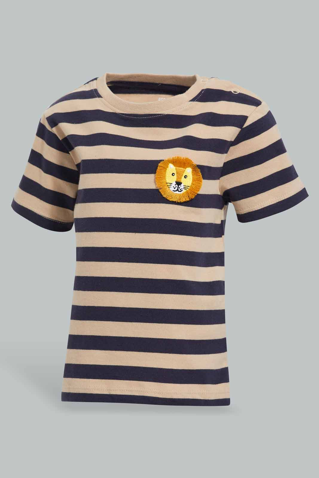 Redtag-Beige-Yarndyed-Striped-Tiger-Tshirt-Category:T-Shirts,-Colour:Beige,-Deals:New-In,-Filter:Infant-Boys-(3-to-24-Mths),-INB-T-Shirts,-New-In-INB-APL,-Non-Sale,-Section:Boys-(0-to-14Yrs),-W22O-Infant-Boys-3 to 24 Months