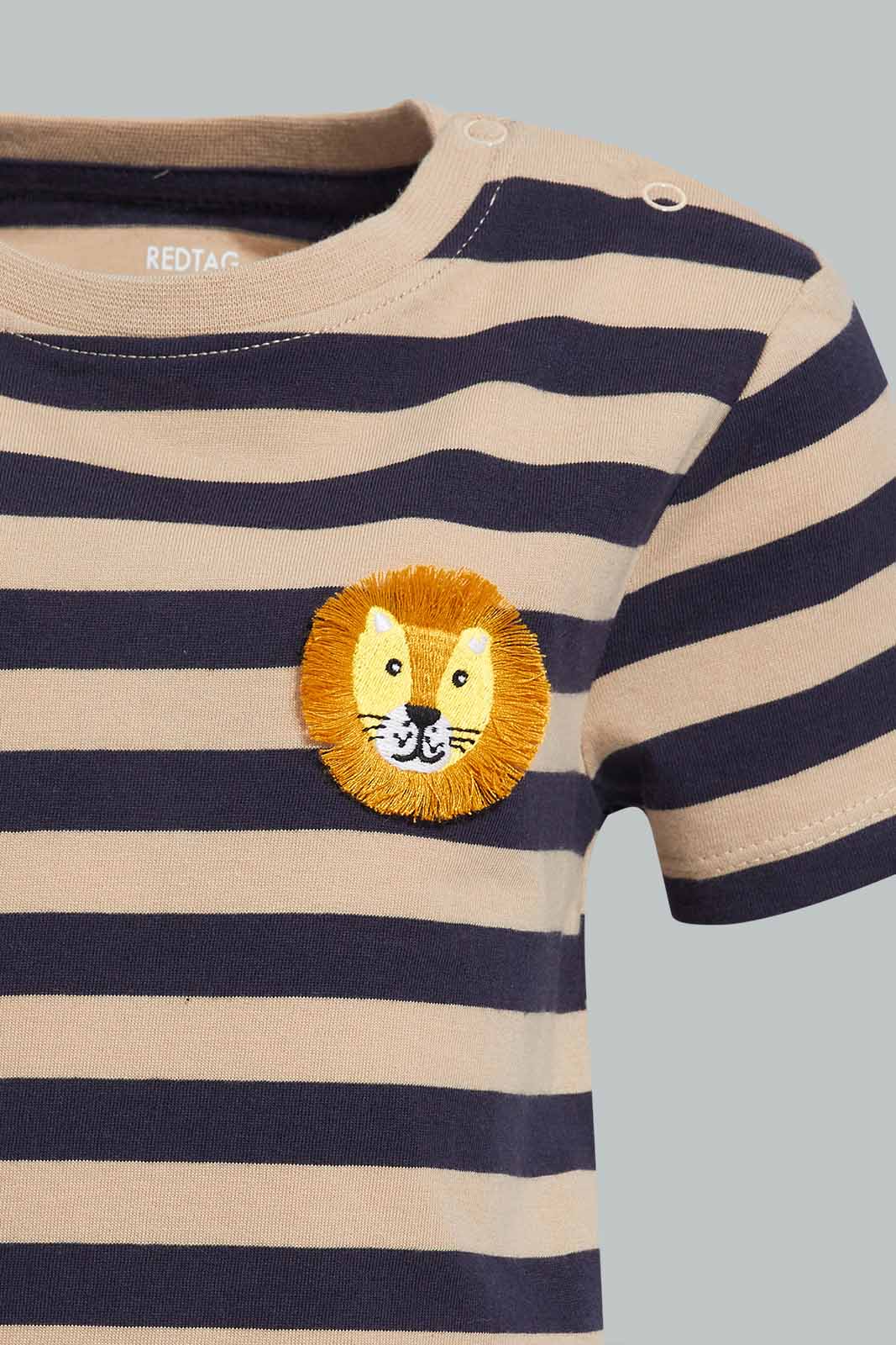 Redtag-Beige-Yarndyed-Striped-Tiger-Tshirt-Category:T-Shirts,-Colour:Beige,-Deals:New-In,-Filter:Infant-Boys-(3-to-24-Mths),-INB-T-Shirts,-New-In-INB-APL,-Non-Sale,-Section:Boys-(0-to-14Yrs),-W22O-Infant-Boys-3 to 24 Months