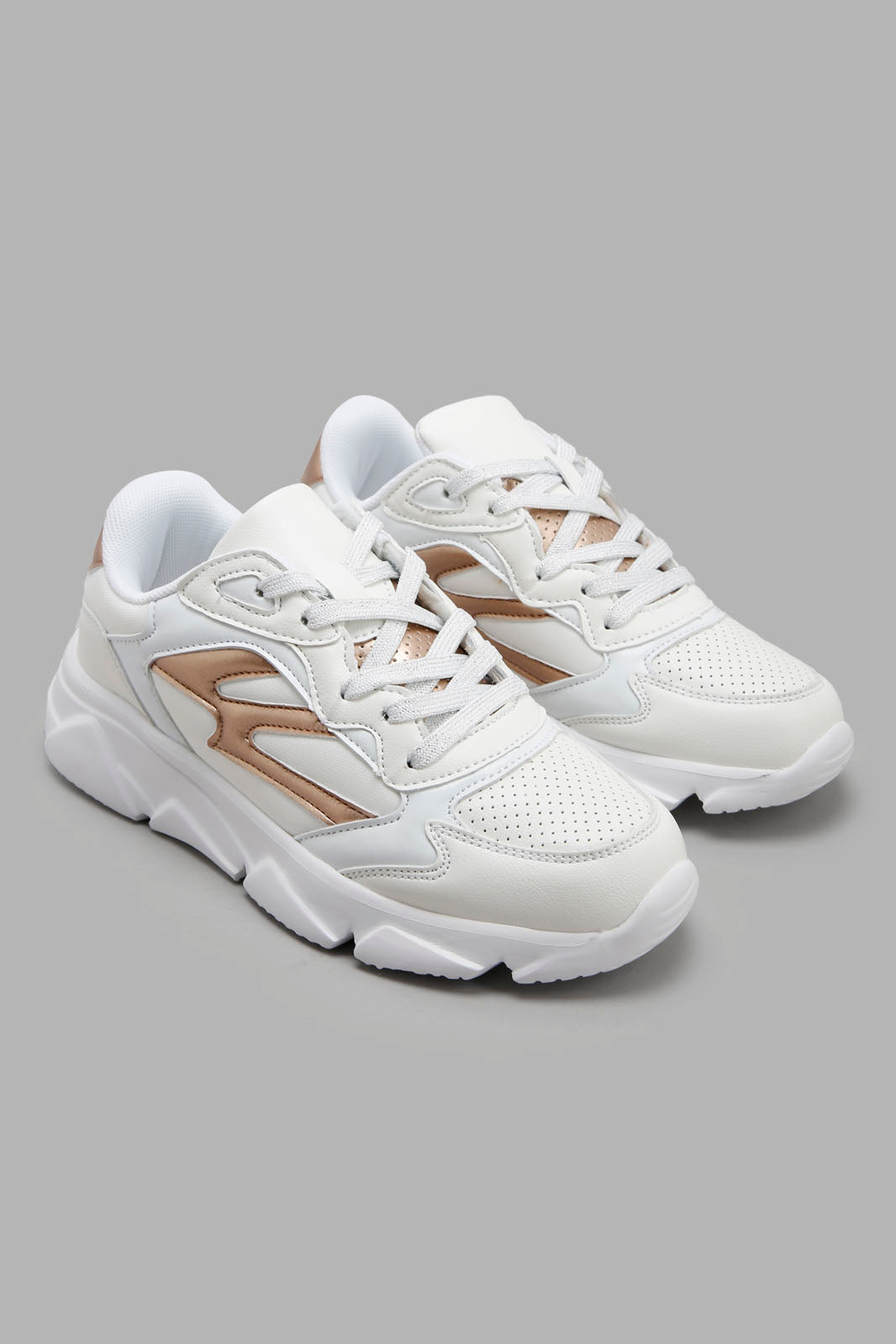 Redtag-White-Lace-Up-With-Mettalic-Overlay-Category:Trainers,-Colour:White,-Deals:New-In,-Filter:Women's-Footwear,-New-In-Women-FOO,-Non-Sale,-Section:Women,-W22A,-Women-Trainers-Women's-