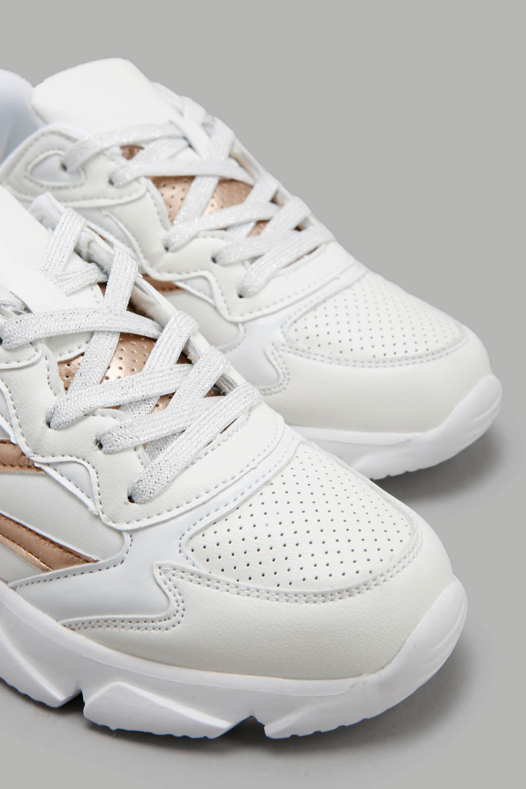 Redtag-White-Lace-Up-With-Mettalic-Overlay-Category:Trainers,-Colour:White,-Deals:New-In,-Filter:Women's-Footwear,-New-In-Women-FOO,-Non-Sale,-Section:Women,-W22A,-Women-Trainers-Women's-