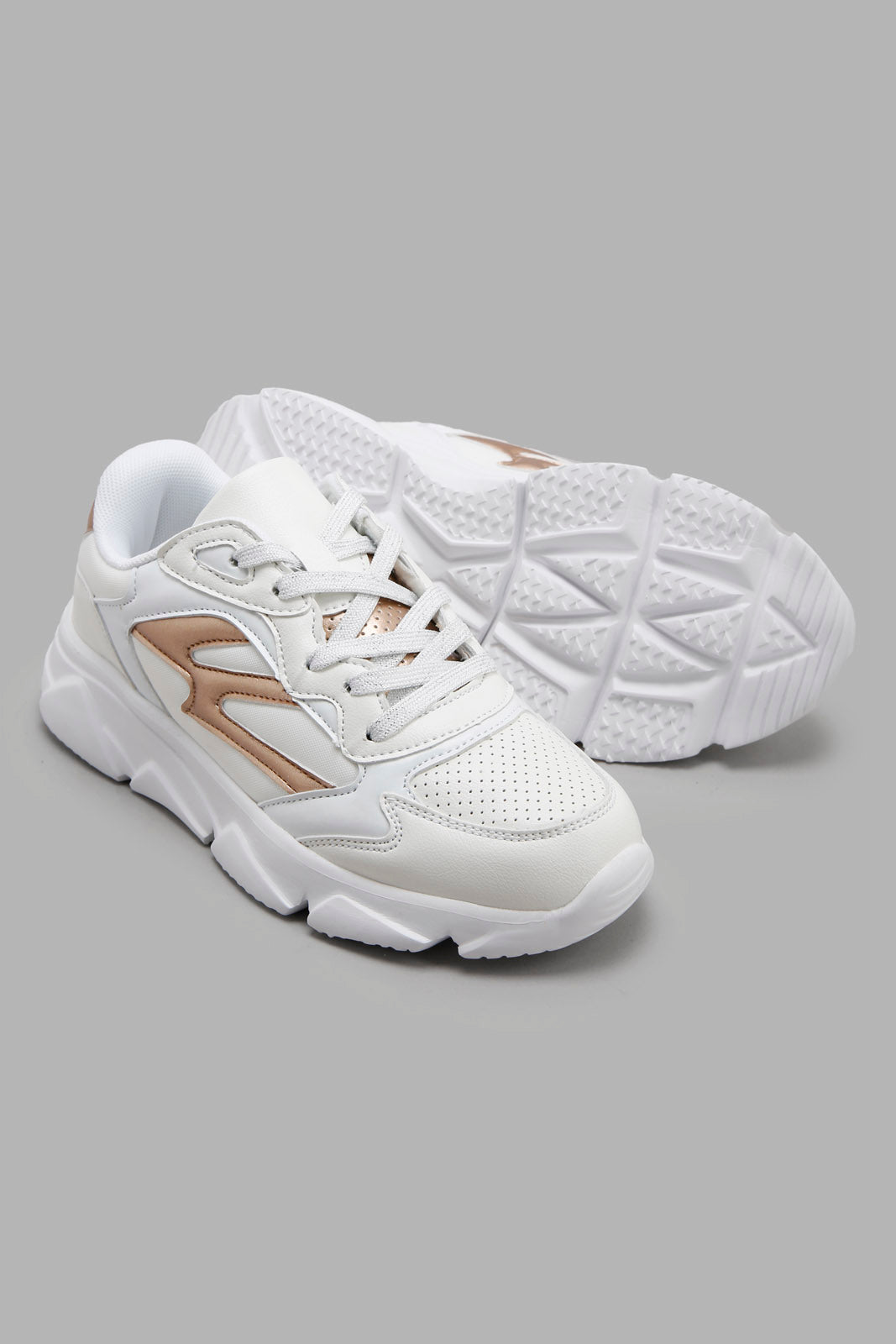 Redtag-White-Lace-Up-With-Mettalic-Overlay-Category:Trainers,-Colour:White,-Deals:New-In,-Filter:Women's-Footwear,-New-In-Women-FOO,-Non-Sale,-Section:Women,-W22A,-Women-Trainers-Women's-
