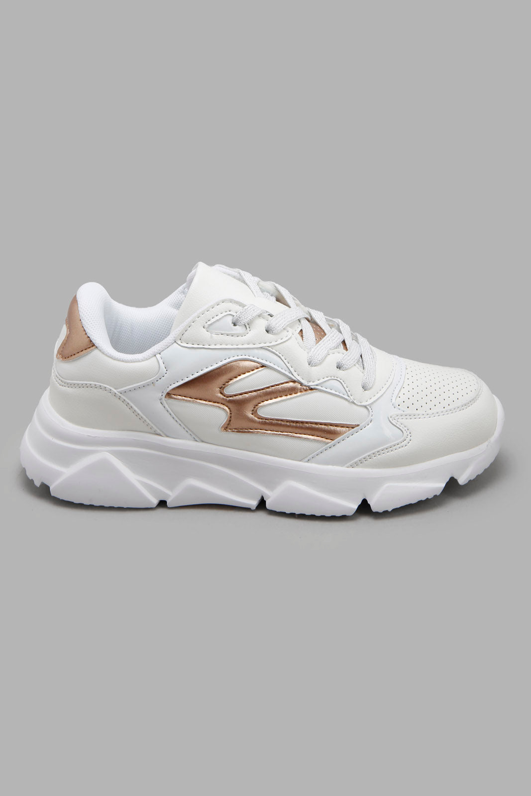 Redtag-White-Lace-Up-With-Mettalic-Overlay-Category:Trainers,-Colour:White,-Deals:New-In,-Filter:Women's-Footwear,-New-In-Women-FOO,-Non-Sale,-Section:Women,-W22A,-Women-Trainers-Women's-