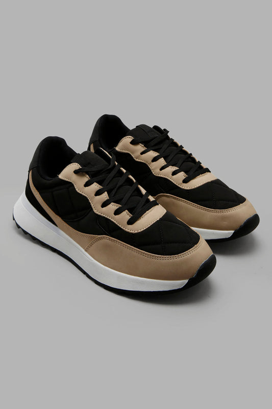 Redtag-Black-Quilt-Lace-Up-Sneaker-Category:Trainers,-Colour:Black,-Deals:New-In,-Filter:Women's-Footwear,-New-In-Women-FOO,-Non-Sale,-Section:Women,-W22A,-Women-Trainers-Women's-