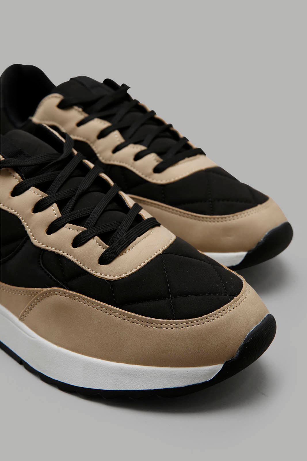 Redtag-Black-Quilt-Lace-Up-Sneaker-Category:Trainers,-Colour:Black,-Deals:New-In,-Filter:Women's-Footwear,-New-In-Women-FOO,-Non-Sale,-Section:Women,-W22A,-Women-Trainers-Women's-
