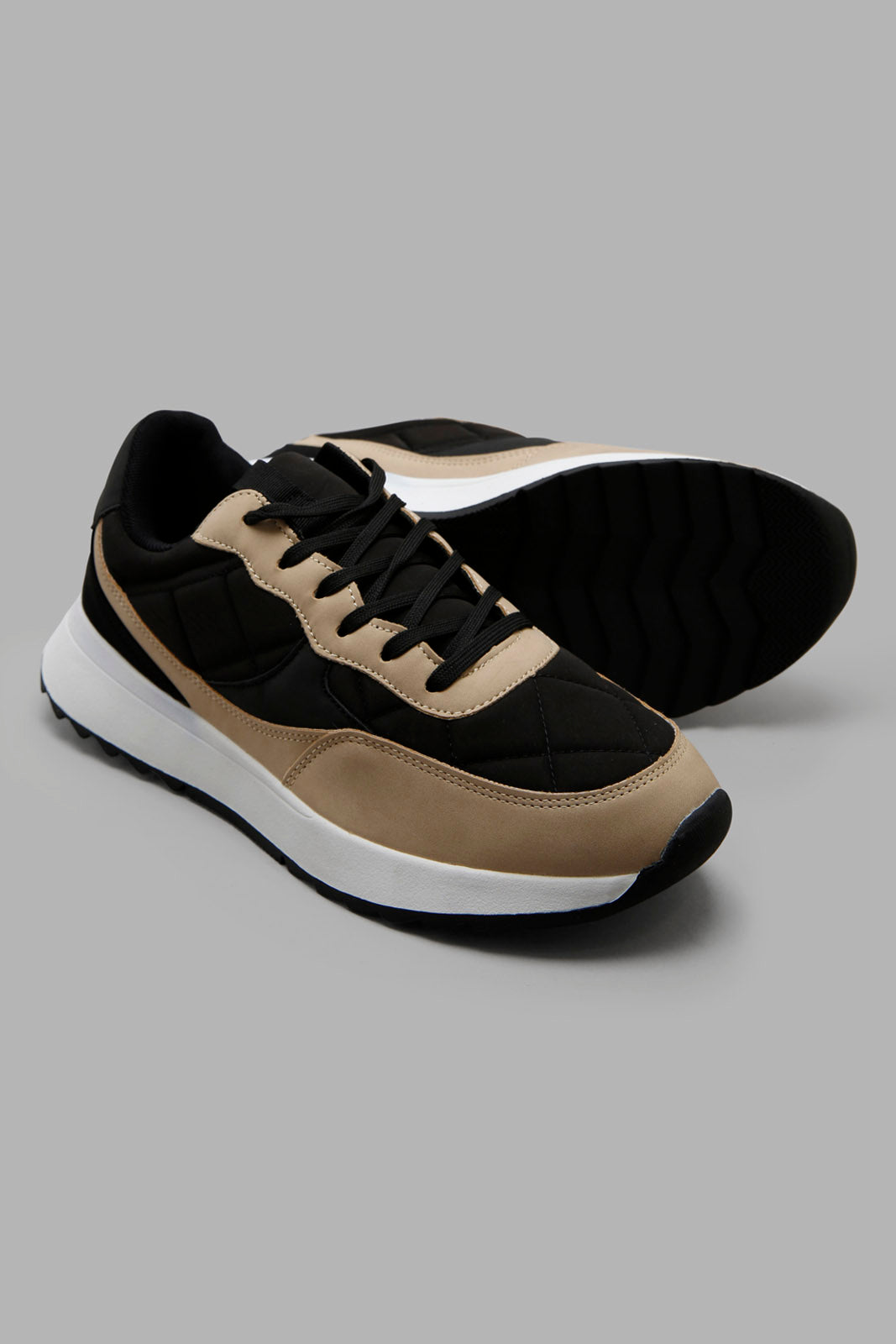 Redtag-Black-Quilt-Lace-Up-Sneaker-Category:Trainers,-Colour:Black,-Deals:New-In,-Filter:Women's-Footwear,-New-In-Women-FOO,-Non-Sale,-Section:Women,-W22A,-Women-Trainers-Women's-