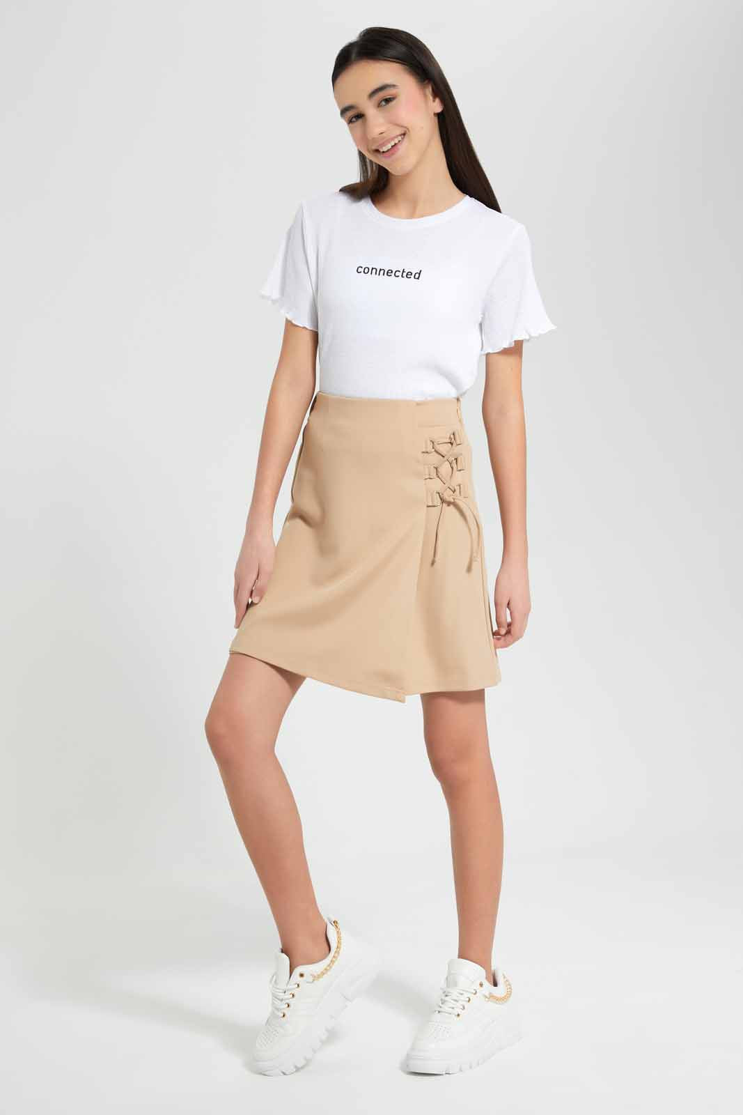 Redtag-Beige-Box-Pleat-Skirts-Category:Skirts,-Colour:Beige,-Deals:New-In,-Filter:Senior-Girls-(9-to-14-Yrs),-GSR-Skirts,-New-In-GSR-APL,-Non-Sale,-Section:Girls-(0-to-14Yrs),-W22O-Senior-Girls-9 to 14 Years