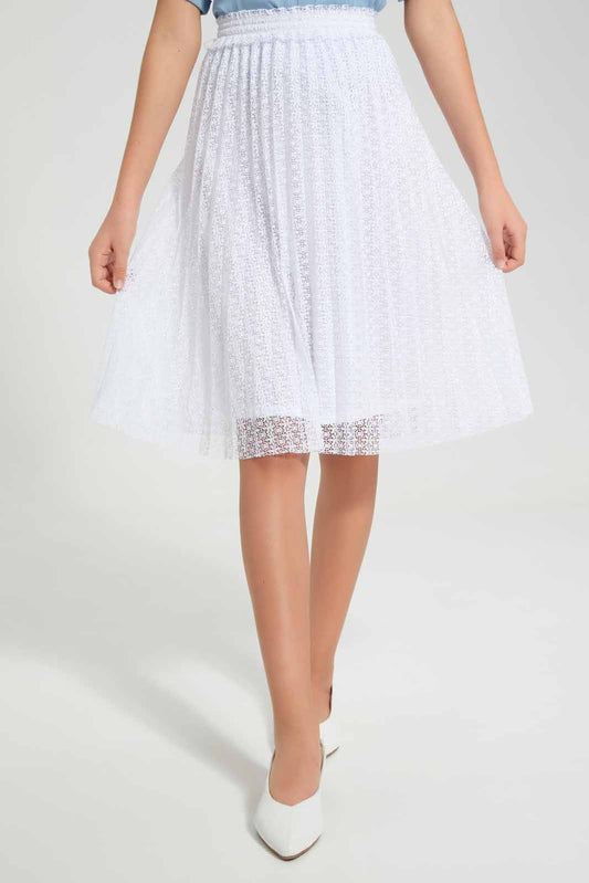 Redtag-White-Pleated-Lace-Category:Skirts,-Colour:White,-Deals:New-In,-Filter:Senior-Girls-(9-to-14-Yrs),-GSR-Skirts,-New-In-GSR-APL,-Non-Sale,-Section:Girls-(0-to-14Yrs),-W22O-Senior-Girls-9 to 14 Years