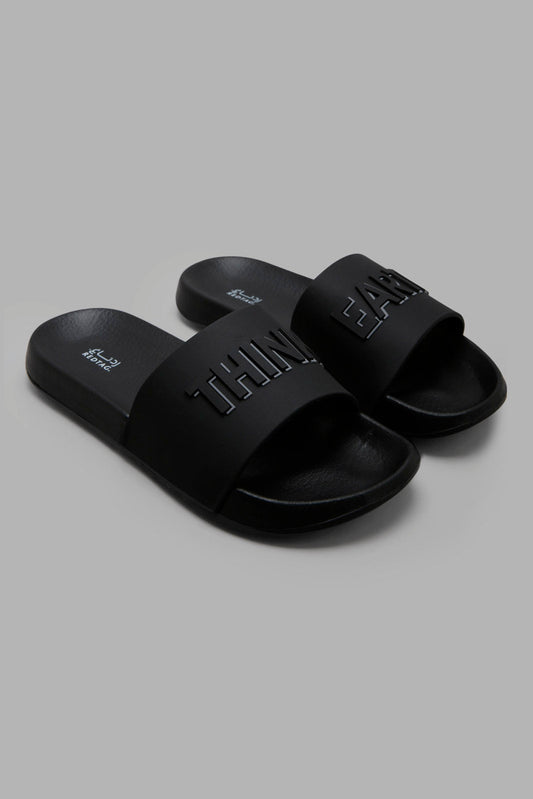 Redtag-Black-Slogan-Strap-Slide-Category:Flip-Flops,-Colour:Black,-Deals:New-In,-Filter:Men's-Footwear,-Men-Flip-Flops,-New-In-Men-FOO,-Non-Sale,-Section:Men,-W22A-Men's-