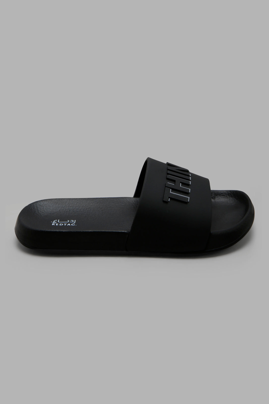 Redtag-Black-Slogan-Strap-Slide-Category:Flip-Flops,-Colour:Black,-Deals:New-In,-Filter:Men's-Footwear,-Men-Flip-Flops,-New-In-Men-FOO,-Non-Sale,-Section:Men,-W22A-Men's-