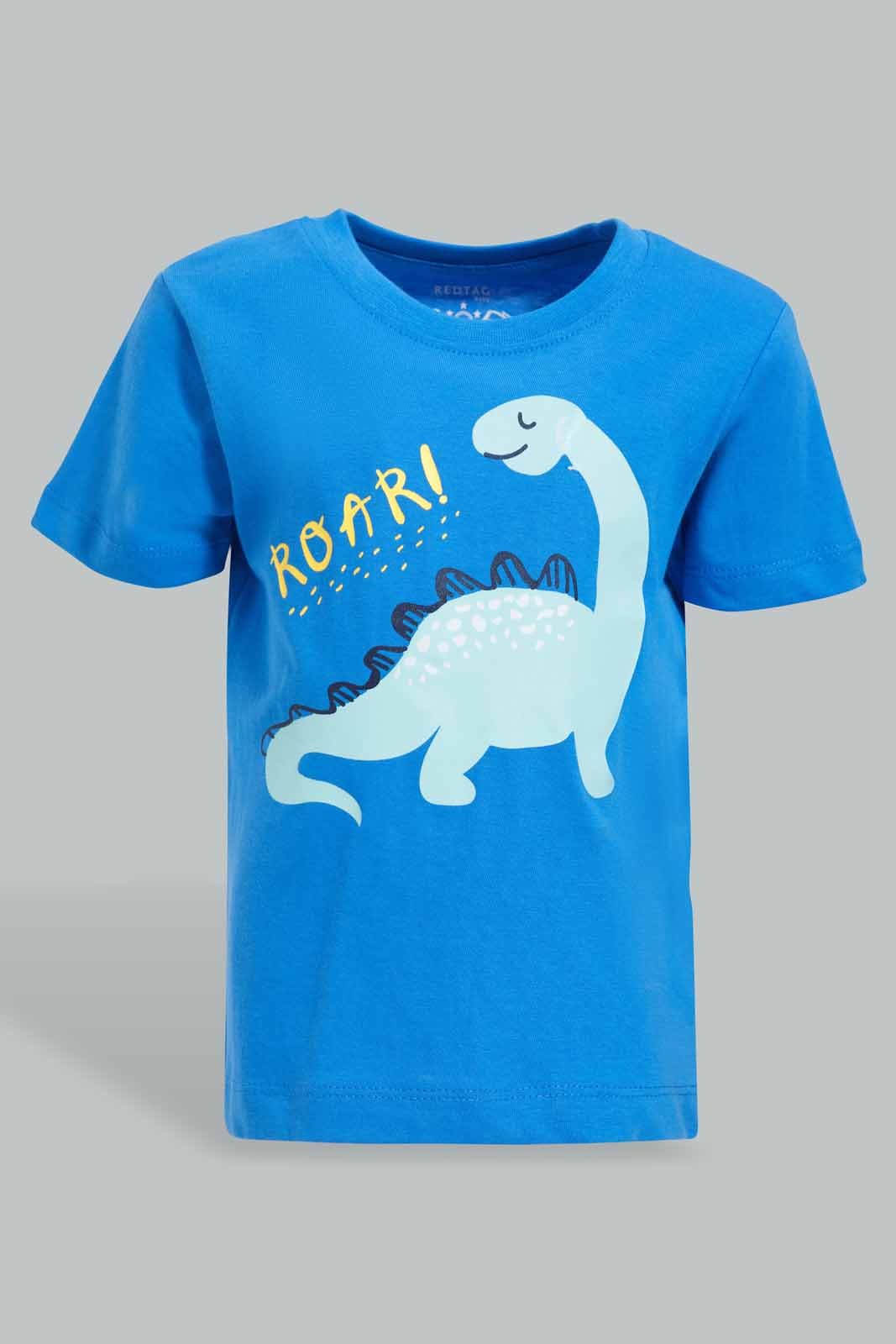 Redtag-Blue-Dino-Tshirt-With-Checkered-Jersey-Shorts-Pj-Set-(2-Pack)-Category:Pyjama-Sets,-Colour:Blue,-Deals:New-In,-Filter:Infant-Boys-(3-to-24-Mths),-INB-Pyjama-Sets,-New-In-INB-APL,-Non-Sale,-Section:Boys-(0-to-14Yrs),-VLM,-W22O-Infant-Boys-3 to 24 Months
