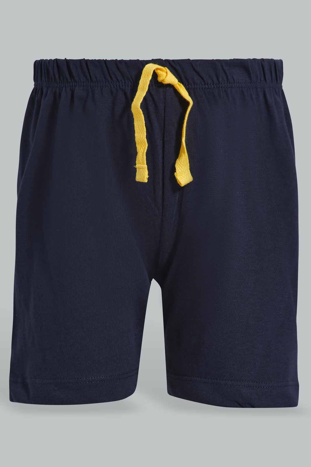 Redtag-Grey-Dino-Tshirt-With-Navy-Striped-Jersey-Shorts-Pj-Set-(2-Pack)-Category:Pyjama-Sets,-Colour:Grey,-Deals:New-In,-Filter:Infant-Boys-(3-to-24-Mths),-INB-Pyjama-Sets,-New-In-INB-APL,-Non-Sale,-Section:Boys-(0-to-14Yrs),-VLM,-W22O-Infant-Boys-3 to 24 Months