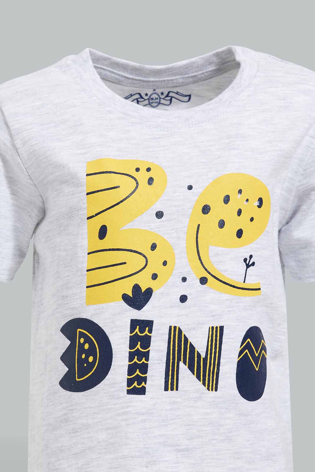Redtag-Grey-Dino-Tshirt-With-Navy-Striped-Jersey-Shorts-Pj-Set-(2-Pack)-Category:Pyjama-Sets,-Colour:Grey,-Deals:New-In,-Filter:Infant-Boys-(3-to-24-Mths),-INB-Pyjama-Sets,-New-In-INB-APL,-Non-Sale,-Section:Boys-(0-to-14Yrs),-VLM,-W22O-Infant-Boys-3 to 24 Months