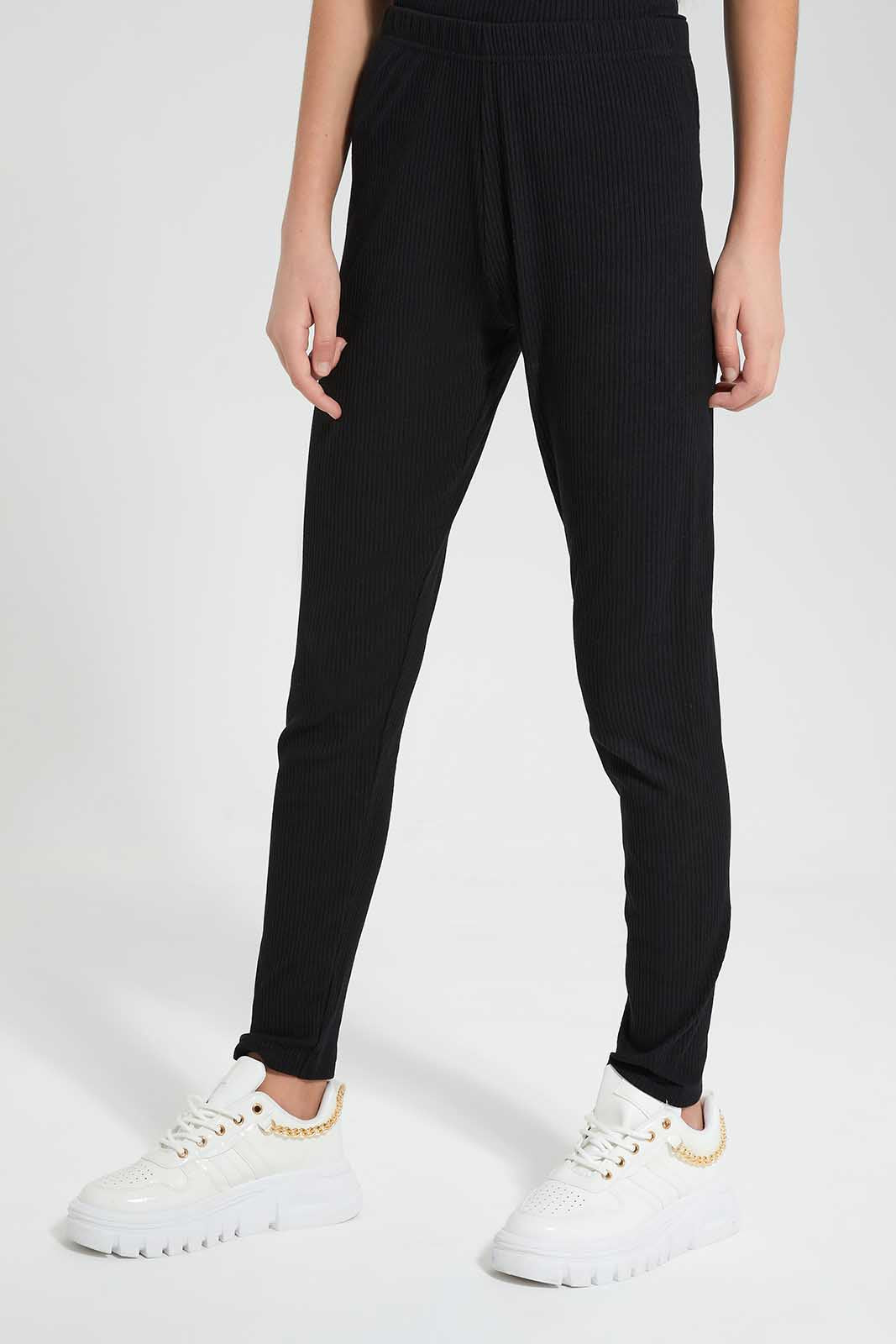 Redtag-Black-Rib-Legging-Category:Leggings,-Colour:Black,-Deals:New-In,-Filter:Senior-Girls-(9-to-14-Yrs),-GSR-Leggings,-New-In-GSR-APL,-Non-Sale,-Section:Girls-(0-to-14Yrs),-TBL,-W22O-Senior-Girls-9 to 14 Years