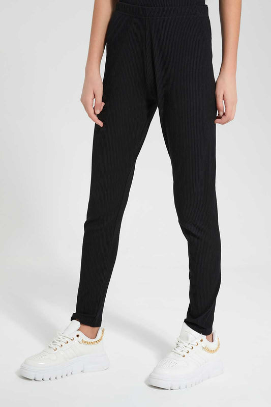 Redtag-Black-Rib-Legging-Category:Leggings,-Colour:Black,-Deals:New-In,-Filter:Senior-Girls-(9-to-14-Yrs),-GSR-Leggings,-New-In-GSR-APL,-Non-Sale,-Section:Girls-(0-to-14Yrs),-TBL,-W22O-Senior-Girls-9 to 14 Years