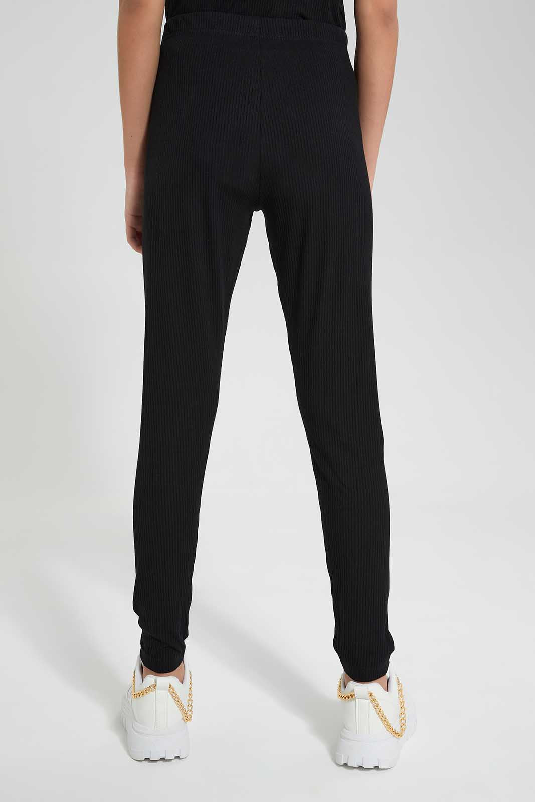 Redtag-Black-Rib-Legging-Category:Leggings,-Colour:Black,-Deals:New-In,-Filter:Senior-Girls-(9-to-14-Yrs),-GSR-Leggings,-New-In-GSR-APL,-Non-Sale,-Section:Girls-(0-to-14Yrs),-TBL,-W22O-Senior-Girls-9 to 14 Years
