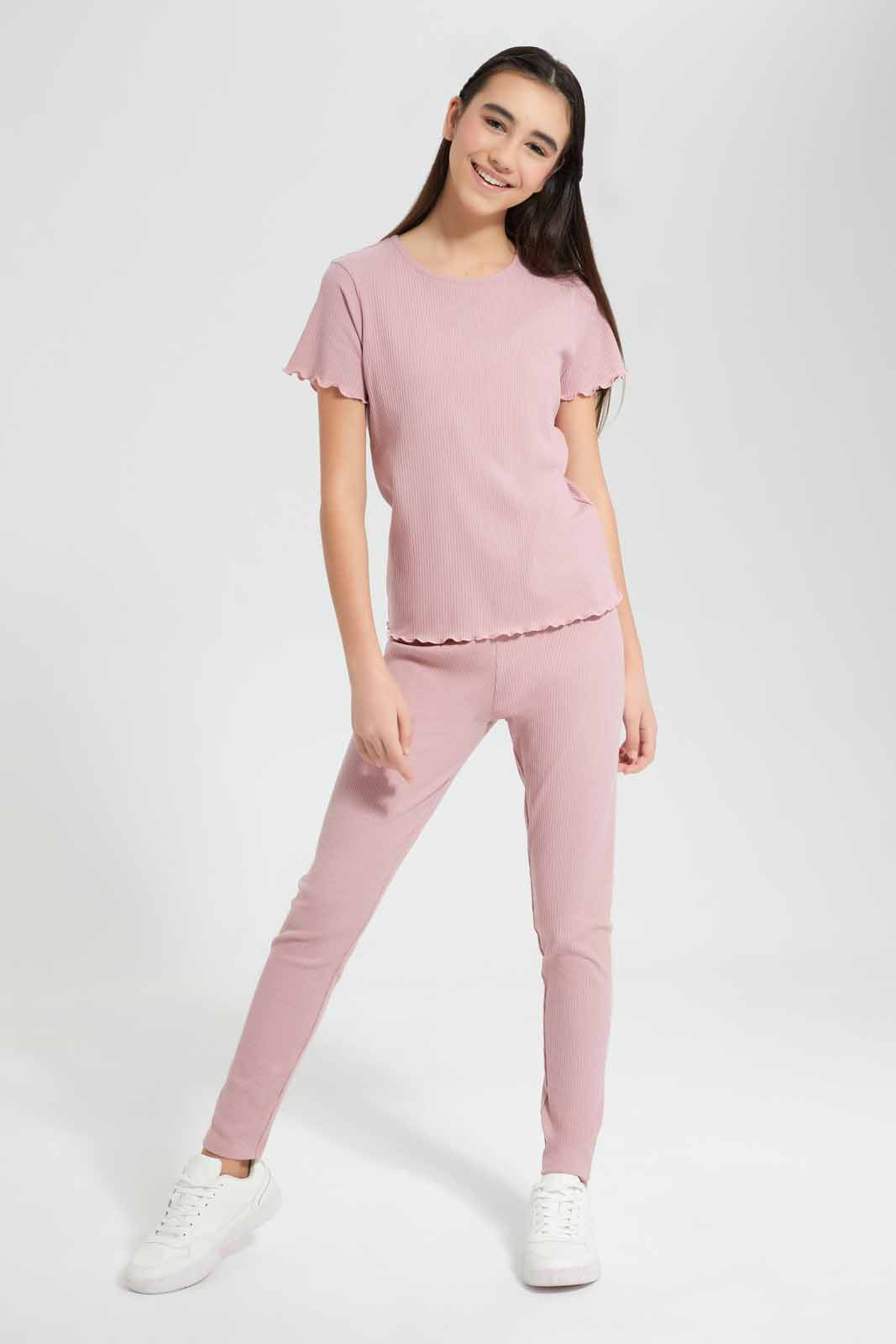 Redtag-Pink-Rib-Legging-Category:Leggings,-Colour:Apricot,-Deals:New-In,-Filter:Senior-Girls-(9-to-14-Yrs),-GSR-Leggings,-New-In-GSR-APL,-Non-Sale,-Section:Girls-(0-to-14Yrs),-TBL,-W22O-Senior-Girls-9 to 14 Years