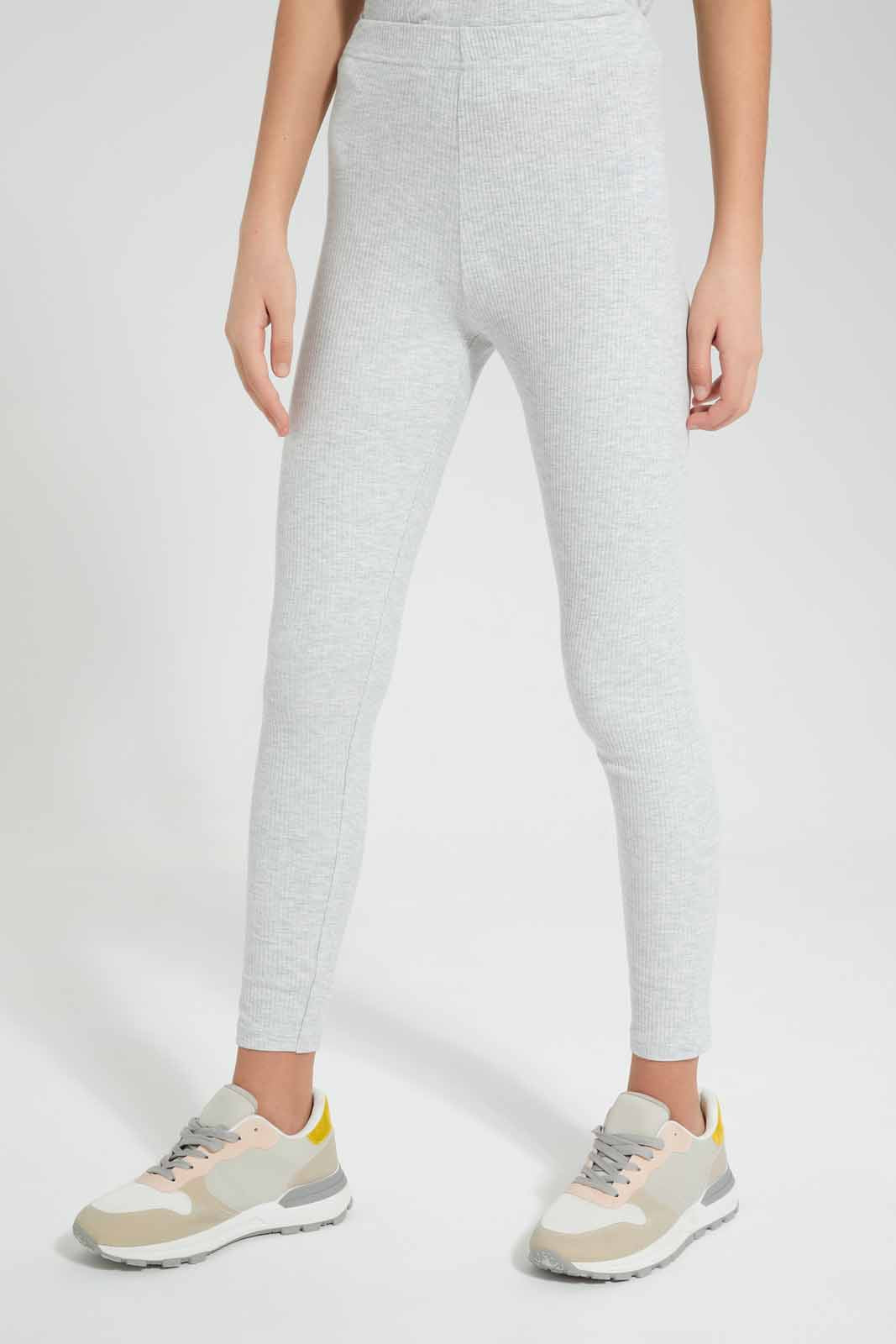 Redtag-Grey-Melange-Rib-Legging-Category:Leggings,-Colour:Grey,-Deals:New-In,-Filter:Senior-Girls-(9-to-14-Yrs),-GSR-Leggings,-New-In-GSR-APL,-Non-Sale,-Section:Girls-(0-to-14Yrs),-TBL,-W22O-Senior-Girls-9 to 14 Years