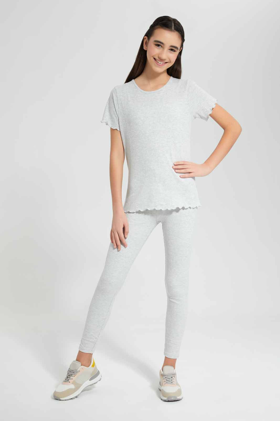 Redtag-Grey-Melange-Rib-Legging-Category:Leggings,-Colour:Grey,-Deals:New-In,-Filter:Senior-Girls-(9-to-14-Yrs),-GSR-Leggings,-New-In-GSR-APL,-Non-Sale,-Section:Girls-(0-to-14Yrs),-TBL,-W22O-Senior-Girls-9 to 14 Years