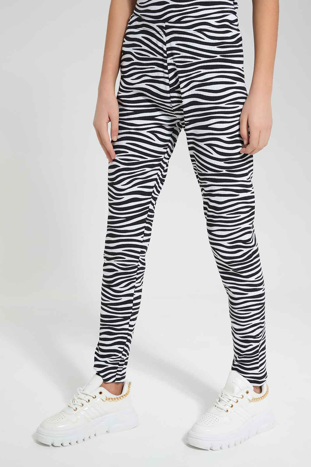 Redtag-Assorted-White/Black-Zebra-Print-Rib-Legging-Category:Leggings,-Colour:Assorted,-Deals:New-In,-Filter:Senior-Girls-(9-to-14-Yrs),-GSR-Leggings,-New-In-GSR-APL,-Non-Sale,-Section:Girls-(0-to-14Yrs),-TBL,-W22O-Senior-Girls-9 to 14 Years