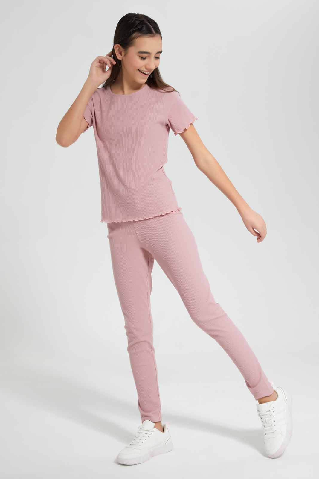 Redtag-Pink-Rib-T-Shirt-Category:T-Shirts,-Colour:Apricot,-Deals:New-In,-Filter:Senior-Girls-(9-to-14-Yrs),-GSR-T-Shirts,-New-In-GSR-APL,-Non-Sale,-Section:Girls-(0-to-14Yrs),-TBL,-W22O-Senior-Girls-9 to 14 Years