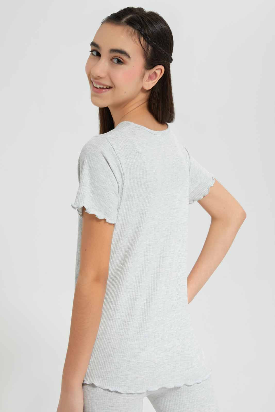 Redtag-Grey-Melange-Rib-T-Shirt-Category:T-Shirts,-Colour:Grey,-Deals:New-In,-Filter:Senior-Girls-(9-to-14-Yrs),-GSR-T-Shirts,-New-In-GSR-APL,-Non-Sale,-Section:Girls-(0-to-14Yrs),-TBL,-W22O-Senior-Girls-9 to 14 Years