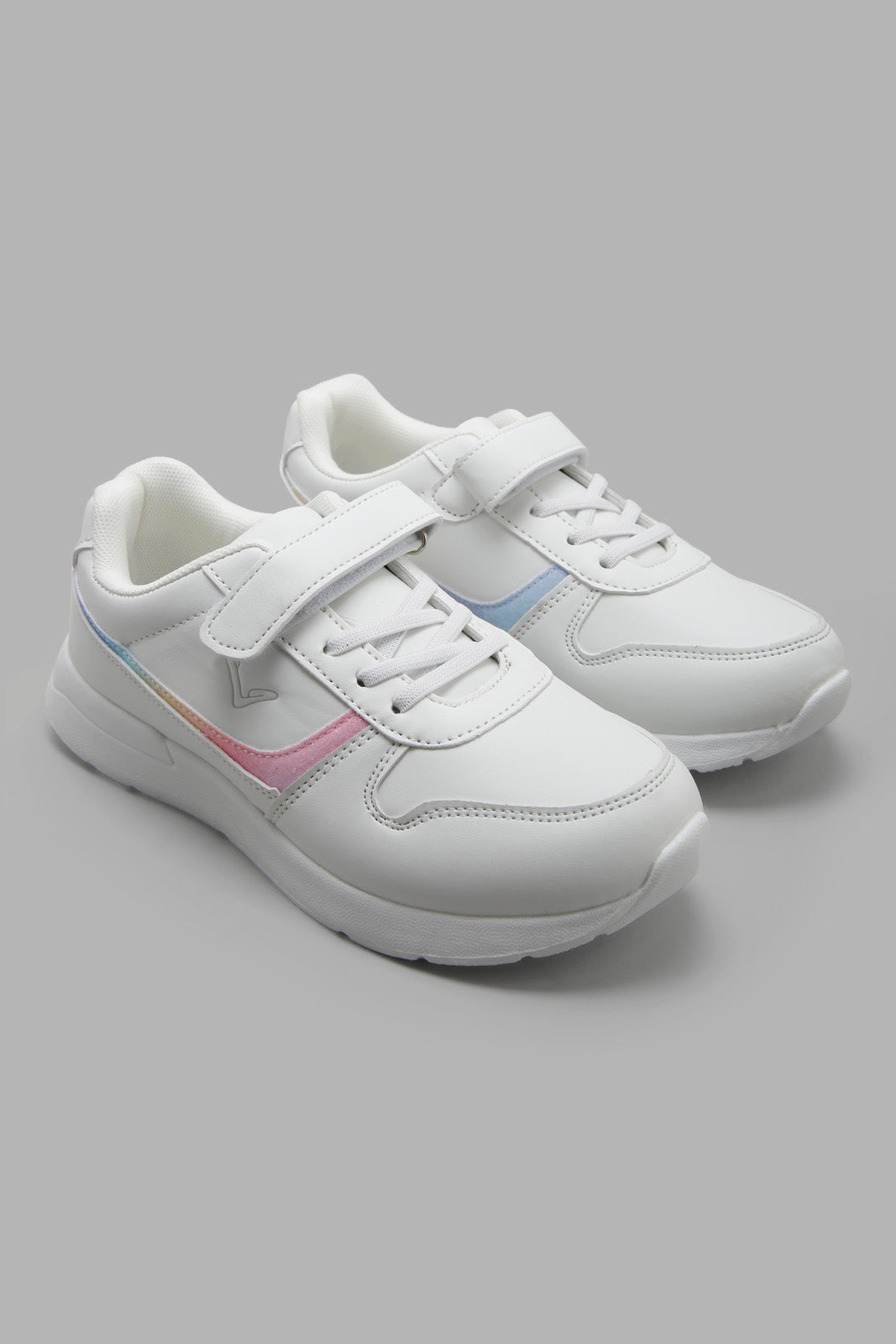 Redtag-White-Lace-Up-Sneaker-BTS,-Category:Trainers,-Colour:White,-Deals:New-In,-Filter:Girls-Footwear-(5-to-14-Yrs),-GSR-Trainers,-New-In-GSR-FOO,-Non-Sale,-Section:Girls-(0-to-14Yrs),-W22A-Senior-Girls-5 to 14 Years