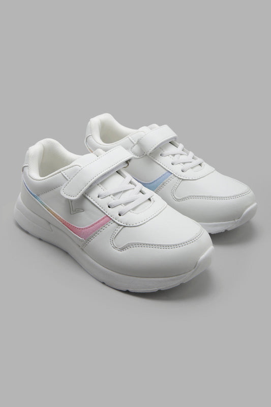 Redtag-White-Lace-Up-Sneaker-BTS,-Category:Trainers,-Colour:White,-Deals:New-In,-Filter:Girls-Footwear-(5-to-14-Yrs),-GSR-Trainers,-New-In-GSR-FOO,-Non-Sale,-Section:Girls-(0-to-14Yrs),-W22A-Senior-Girls-5 to 14 Years