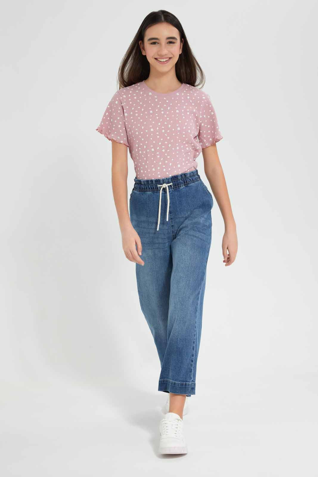 Redtag-Black-Waffle-Embroidered-Top-Category:T-Shirts,-Colour:Black,-Deals:New-In,-Filter:Senior-Girls-(9-to-14-Yrs),-GSR-T-Shirts,-New-In-GSR-APL,-Non-Sale,-Section:Girls-(0-to-14Yrs),-TBL,-W22O-Senior-Girls-9 to 14 Years