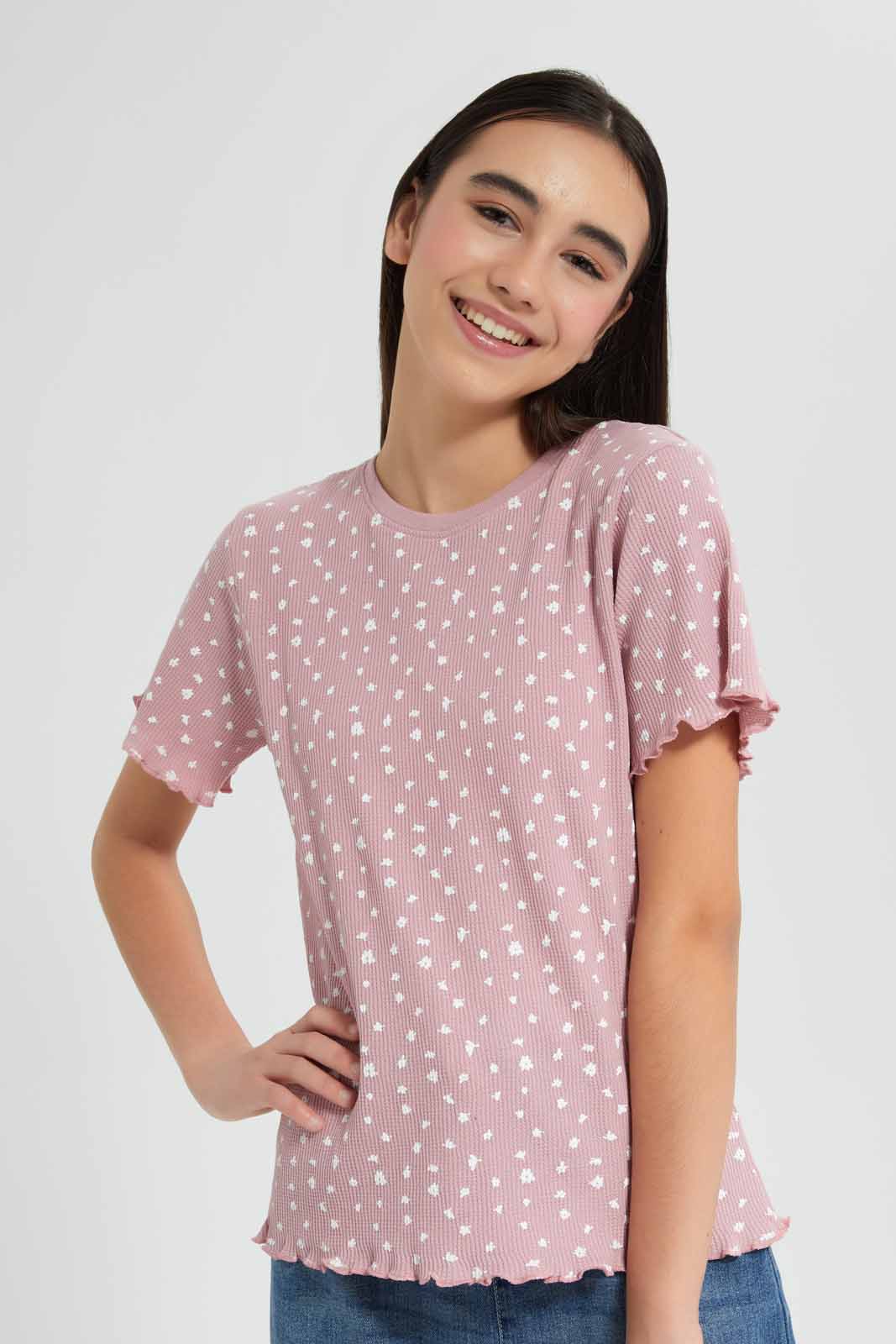 Redtag-Black-Waffle-Embroidered-Top-Category:T-Shirts,-Colour:Black,-Deals:New-In,-Filter:Senior-Girls-(9-to-14-Yrs),-GSR-T-Shirts,-New-In-GSR-APL,-Non-Sale,-Section:Girls-(0-to-14Yrs),-TBL,-W22O-Senior-Girls-9 to 14 Years