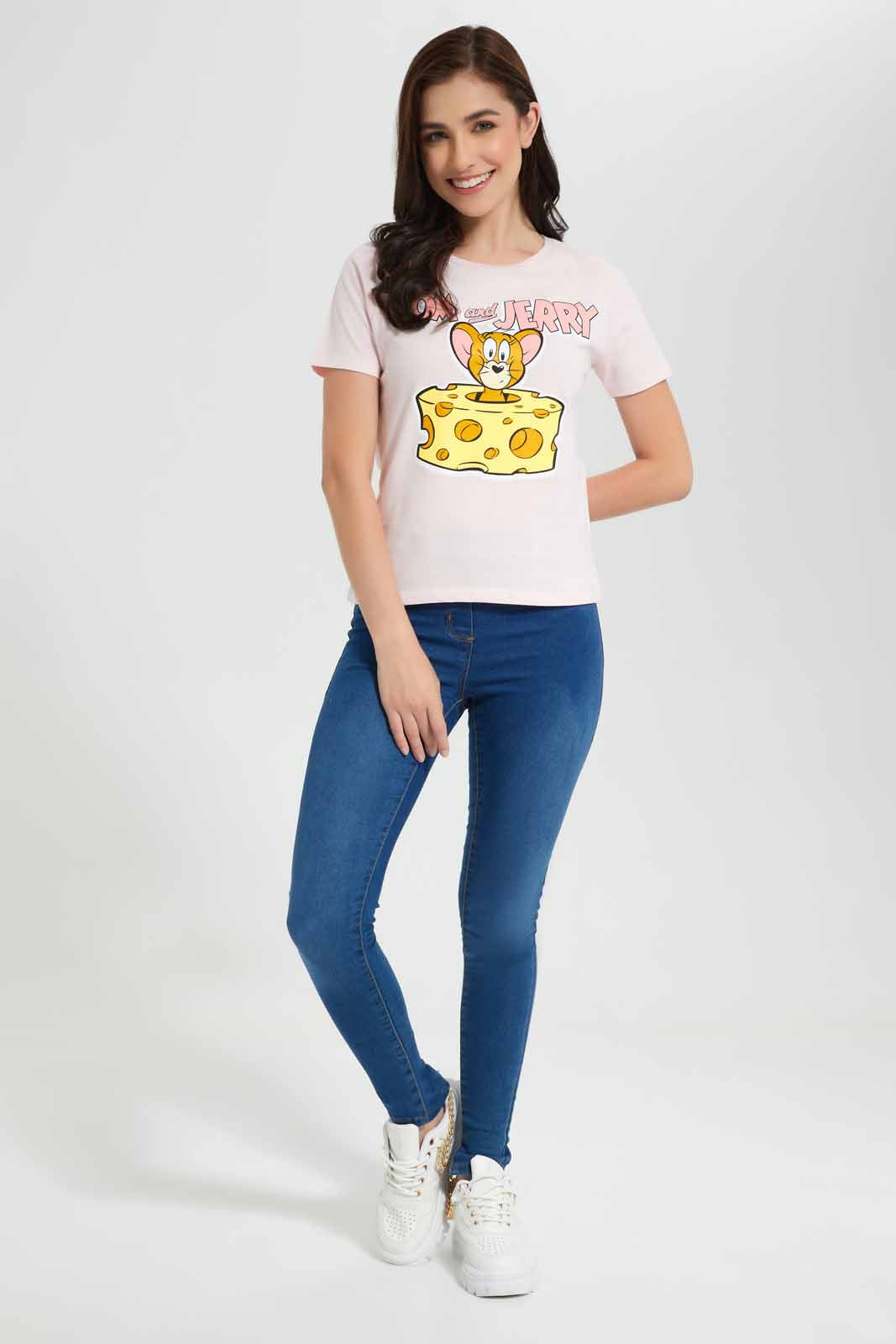 Redtag-Pink-Tom-&-Jerry-Printed-T-Shirt-Category:T-Shirts,-CHR,-Colour:Apricot,-Deals:New-In,-Filter:Women's-Clothing,-New-In-Women,-Non-Sale,-Section:Women,-TBL,-W22O,-Women-T-Shirts-Women's-