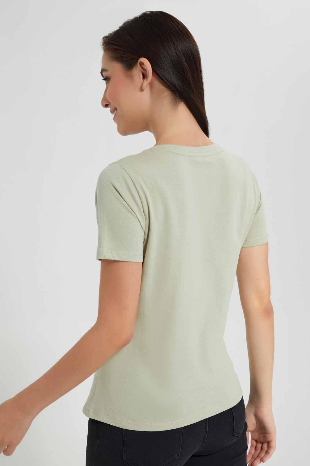Redtag-Dark-Green-Smiley-Printed-T-Shirt-Category:T-Shirts,-CHR,-Colour:Olive,-Deals:New-In,-Filter:Women's-Clothing,-New-In-Women,-Non-Sale,-Section:Women,-TBL,-W22O,-Women-T-Shirts-Women's-