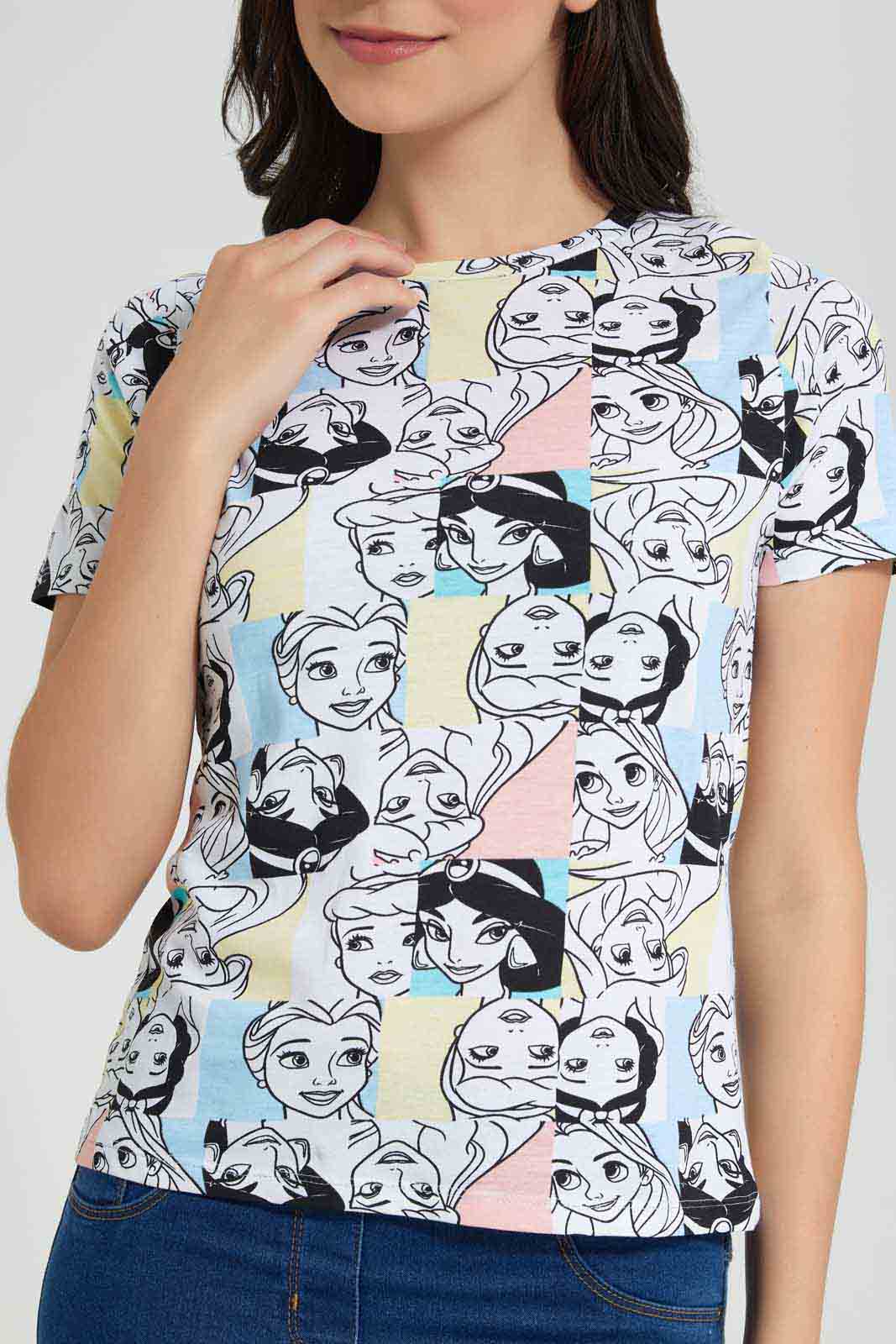 Redtag-Assorted-Princess-Allover-Printed-T-Shirt-Category:T-Shirts,-CHR,-Colour:Assorted,-Deals:New-In,-Filter:Women's-Clothing,-New-In-Women,-Non-Sale,-Section:Women,-TBL,-W22O,-Women-T-Shirts-Women's-